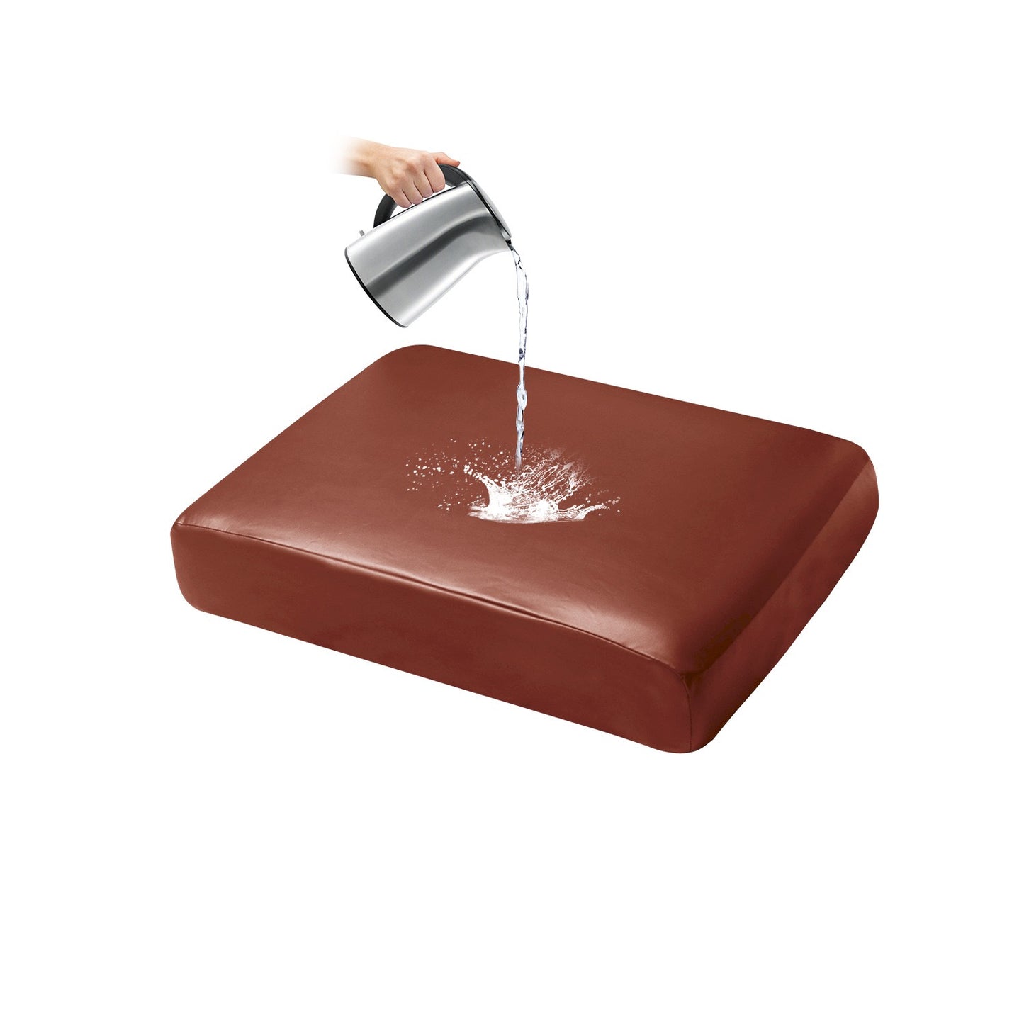 Waterproof PU Sofa Cushion Covers, Leather RV Chair Seat Slipcover with Elastic Bottom Furniture Protector for Settee Seater Replacement, Washable,Orange-Brown