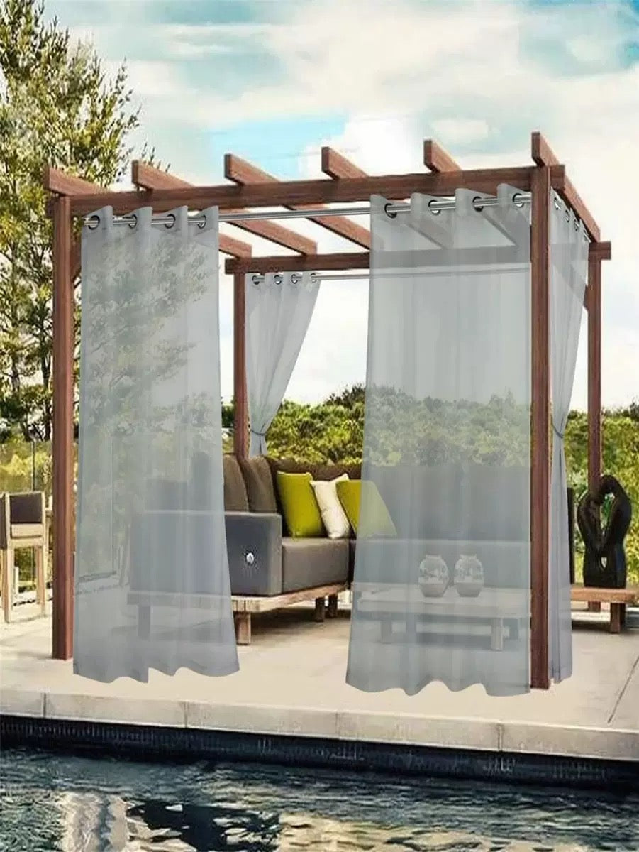 Grey Outdoor Sheer Curtains for Patio Waterproof - 2 Panels Grommet Indoor Voile Sheer Curtain for Living Room, Bedroom, Porch, Pergola, Cabana,Grey
