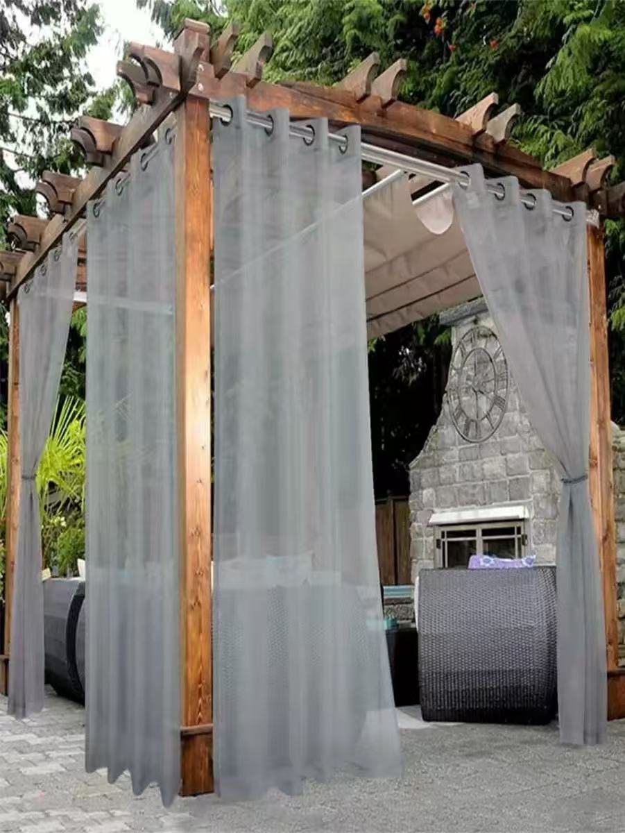 Grey Outdoor Sheer Curtains for Patio Waterproof - 2 Panels Grommet Indoor Voile Sheer Curtain for Living Room, Bedroom, Porch, Pergola, Cabana,Grey