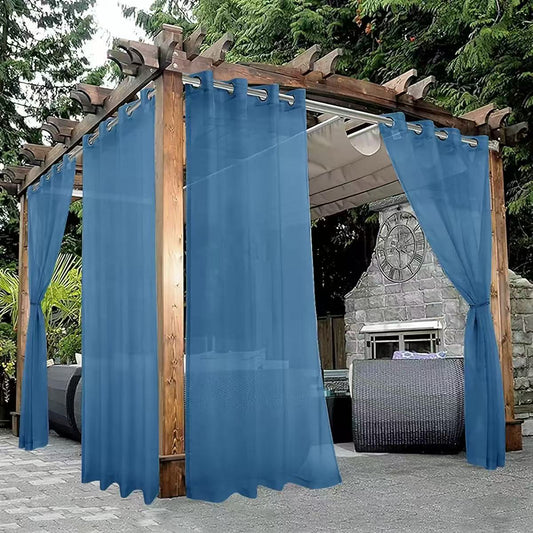 Blue Outdoor Sheer Curtains for Patio Waterproof - 2 Panels Grommet Indoor Voile Sheer Curtain for Living Room, Bedroom, Porch, Pergola, Cabana,Blue