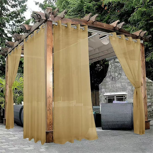 Gold Outdoor Sheer Curtains for Patio Waterproof - 2 Panels Grommet Indoor Voile Sheer Curtain for Living Room, Bedroom, Porch, Pergola, Cabana,Gold