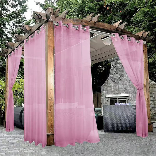Pink Outdoor Sheer Curtains for Patio Waterproof - 2 Panels Grommet Indoor Voile Sheer Curtain for Living Room, Bedroom, Porch, Pergola, Cabana,Pink