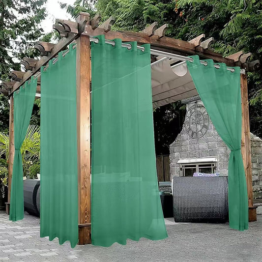 Green Outdoor Sheer Curtains for Patio Waterproof - 2 Panels Grommet Indoor Voile Sheer Curtain for Living Room, Bedroom, Porch, Pergola, Cabana,Green