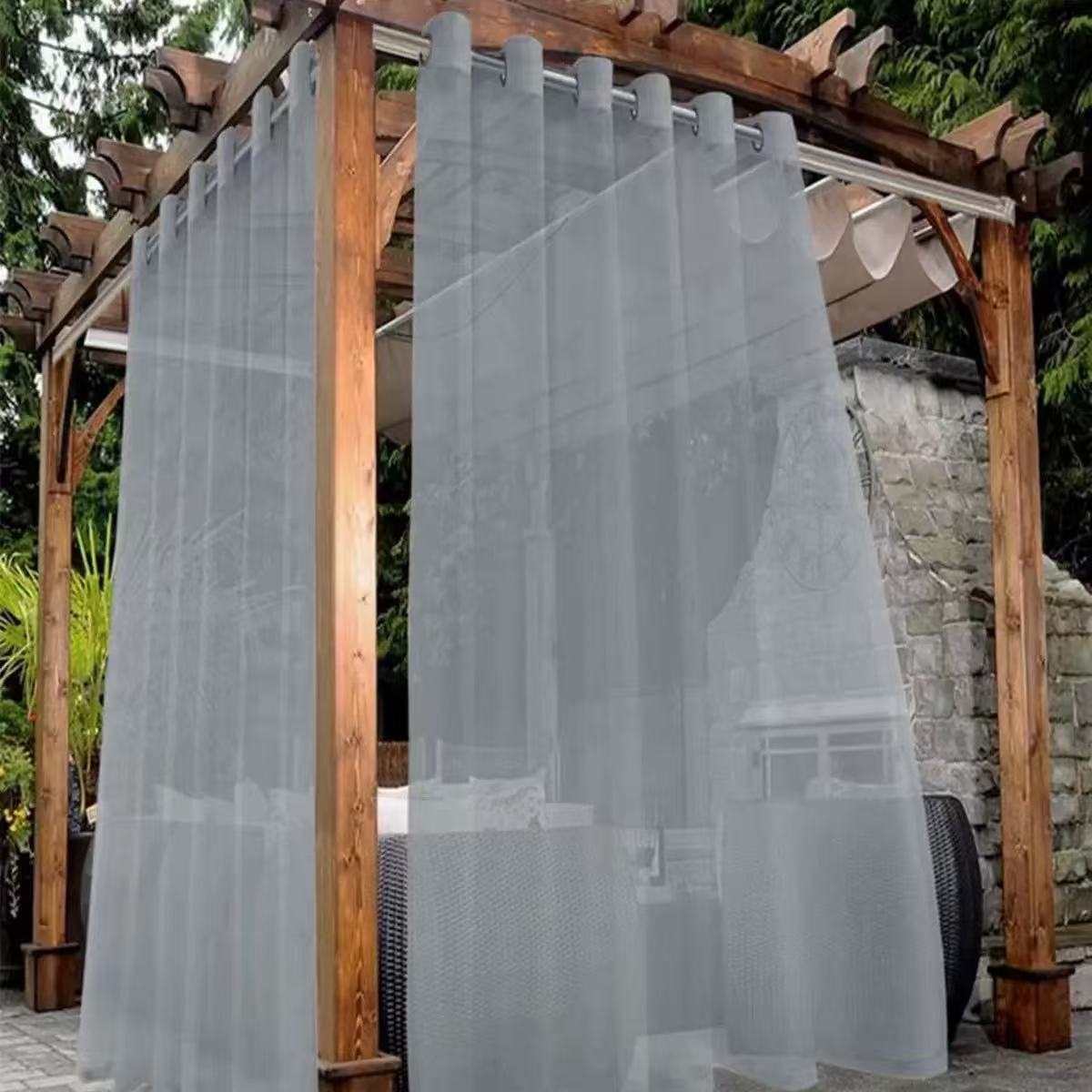 Grey Outdoor Sheer Curtains for Patio Waterproof - 2 Panels Grommet Indoor Voile Sheer Curtain for Living Room, Bedroom, Porch, Pergola, Cabana,Grey