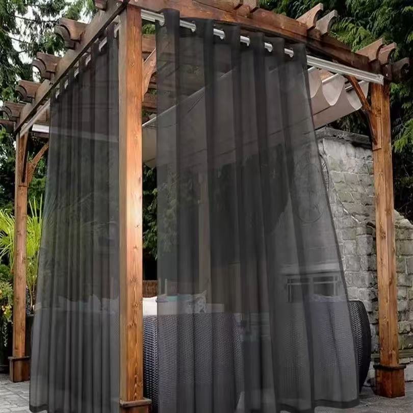 Black Outdoor Sheer Curtains for Patio Waterproof - 2 Panels Grommet Indoor Voile Sheer Curtain for Living Room, Bedroom, Porch, Pergola, Cabana,Black