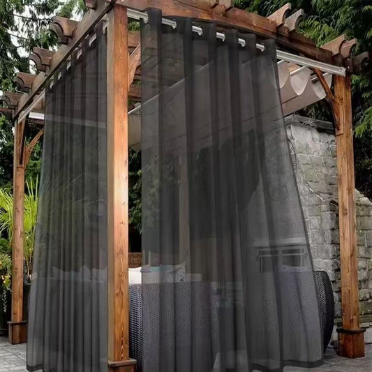 Black Outdoor Sheer Curtains for Patio Waterproof - 2 Panels Grommet Indoor Voile Sheer Curtain for Living Room, Bedroom, Porch, Pergola, Cabana,Black