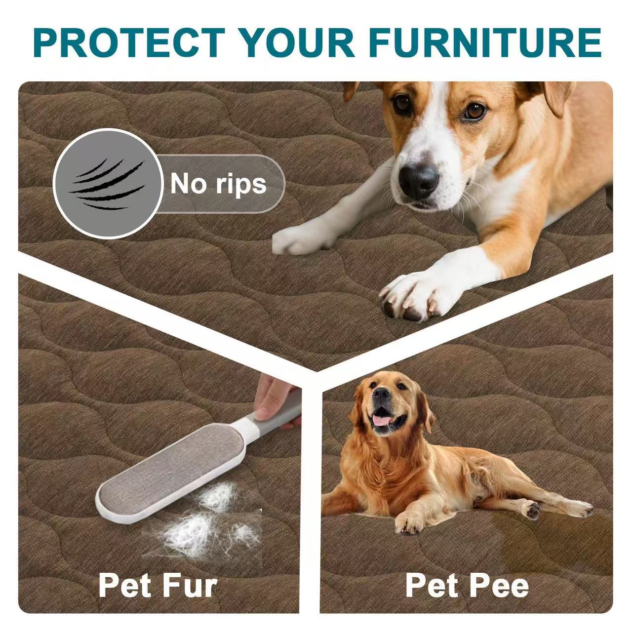 Couch Cover Chenille Pet Fuzzy Sofa Covers for Cushion Couch Anti Slip Washable with Strap Soft Couch Protector Cover for Dogs Cats Kids,Brown