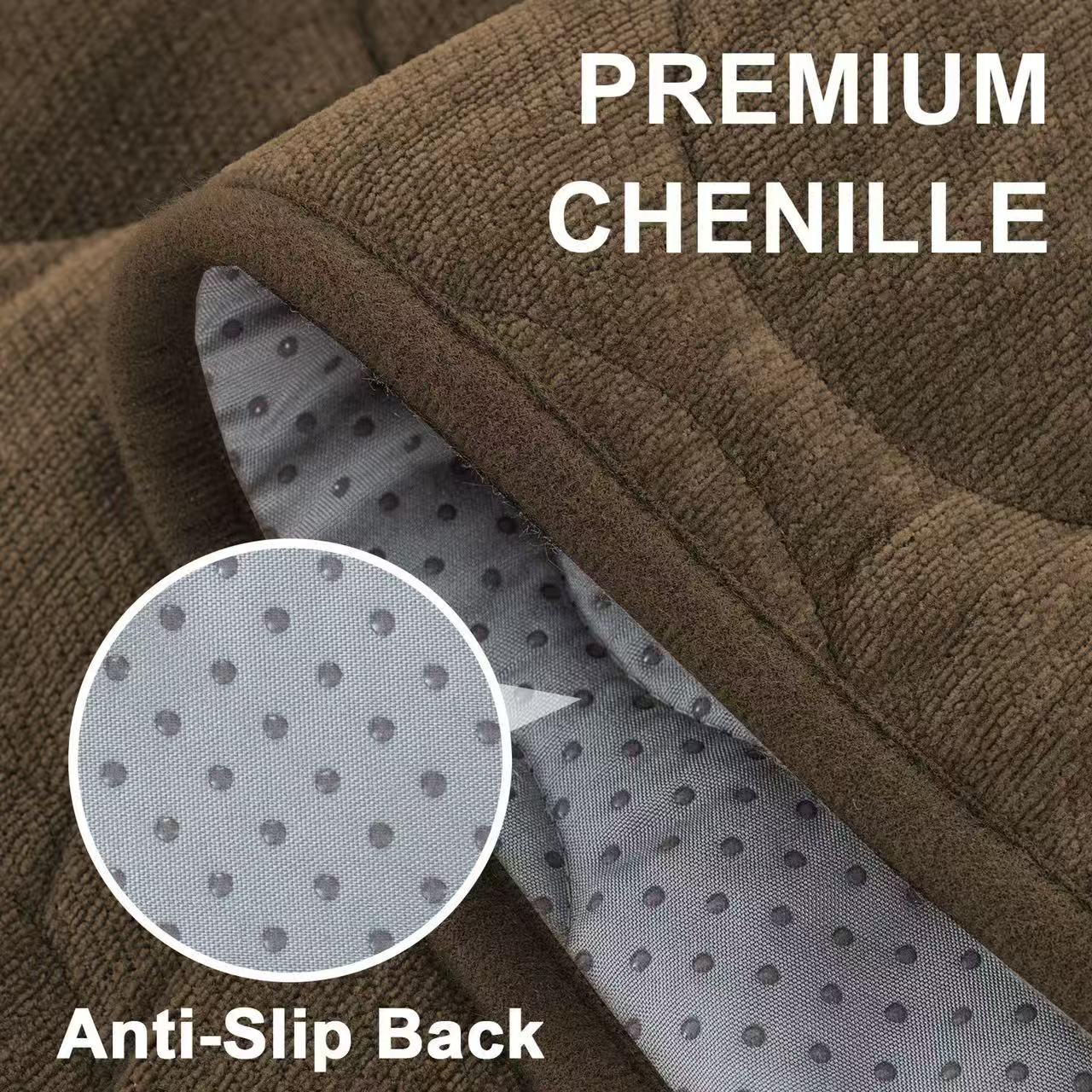 Couch Cover Chenille Pet Fuzzy Sofa Covers for Cushion Couch Anti Slip Washable with Strap Soft Couch Protector Cover for Dogs Cats Kids,Brown