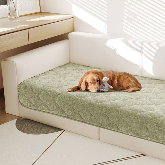 Couch Cover Chenille Pet Fuzzy Sofa Covers for Cushion Couch Anti Slip Washable with Strap Soft Couch Protector Cover for Dogs Cats Kids,Green