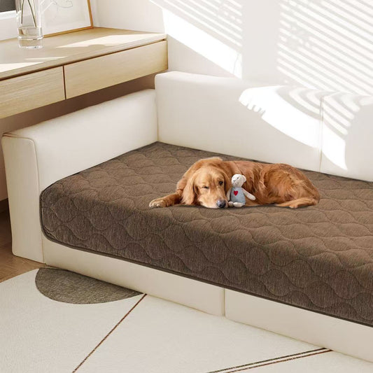 Couch Cover Chenille Pet Fuzzy Sofa Covers for Cushion Couch Anti Slip Washable with Strap Soft Couch Protector Cover for Dogs Cats Kids,Brown