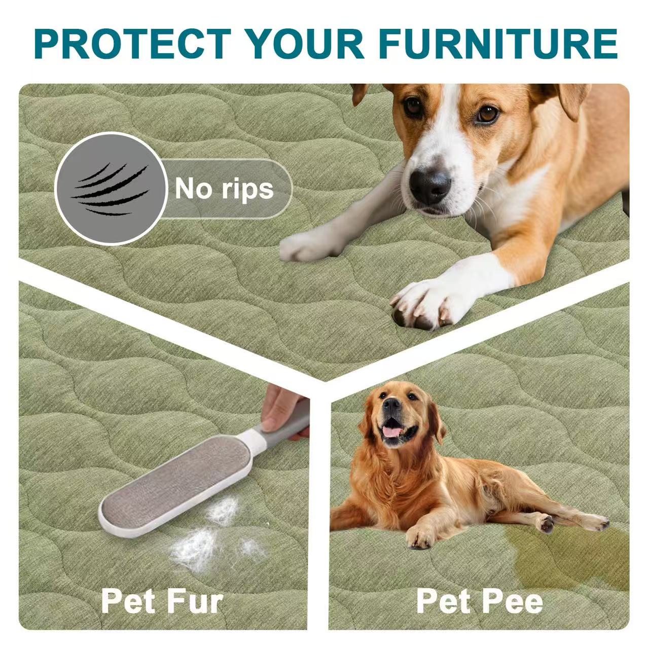 Couch Cover Chenille Pet Fuzzy Sofa Covers for Cushion Couch Anti Slip Washable with Strap Soft Couch Protector Cover for Dogs Cats Kids,Green