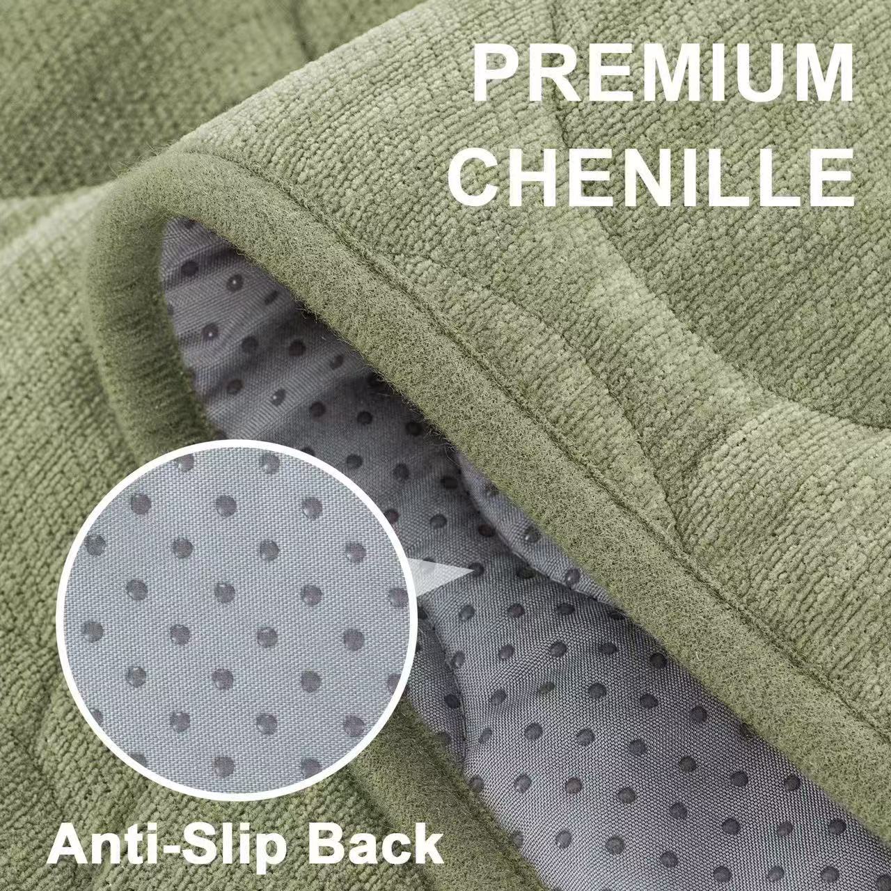 Couch Cover Chenille Pet Fuzzy Sofa Covers for Cushion Couch Anti Slip Washable with Strap Soft Couch Protector Cover for Dogs Cats Kids,Green