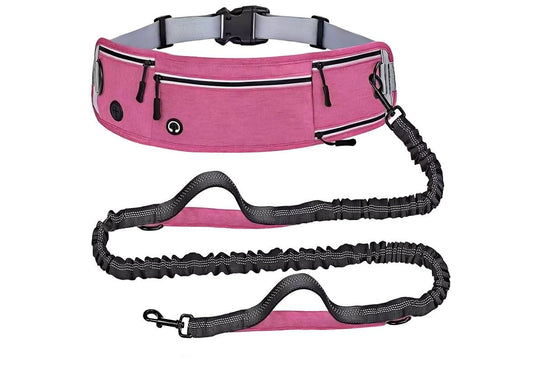 Scalable Sports Waist Bag Pet Traction Rope, Explosion-proof Punch, Anti slip, Waist Protection, for Small and Medium Dogs, Freeing hands,Pink