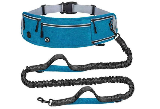 Scalable Sports Waist Bag Pet Traction Rope, Explosion-proof Punch, Anti slip, Waist Protection, for Small and Medium Dogs, Freeing hands,Blue