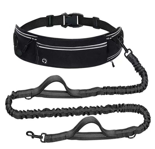 Scalable Sports Waist Bag Pet Traction Rope, Explosion-proof Punch, Anti slip, Waist Protection, for Small and Medium Dogs, Freeing hands,Black