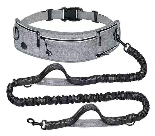 Scalable Sports Waist Bag Pet Traction Rope, Explosion-proof Punch, Anti slip, Waist Protection, for Small and Medium Dogs, Freeing hands,Grey
