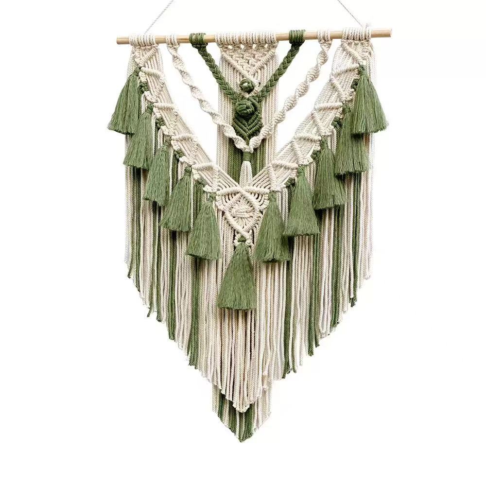 Wall Hanging Decor, Geometric Woven Tapestry Rack,Chic Cotton Handmade Bohemian Art ,Green