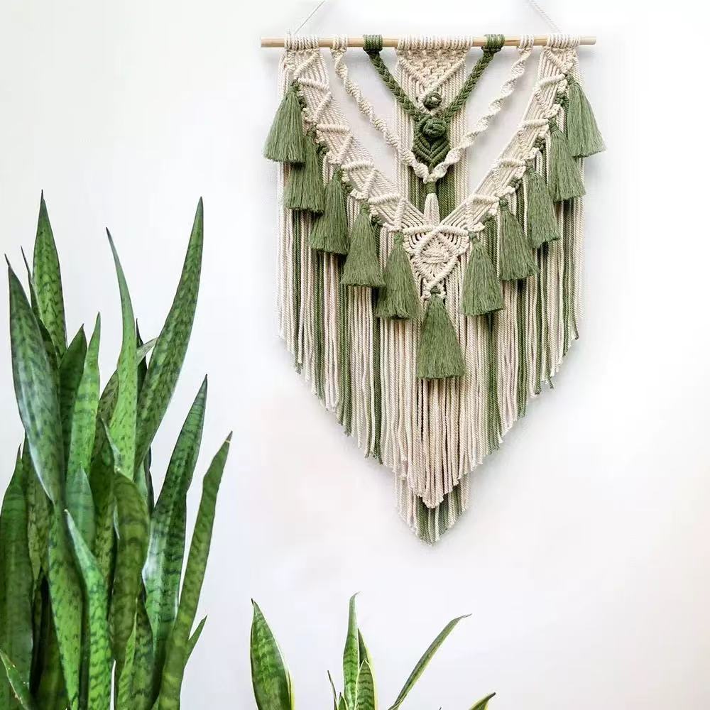Wall Hanging Decor, Geometric Woven Tapestry Rack,Chic Cotton Handmade Bohemian Art ,Green