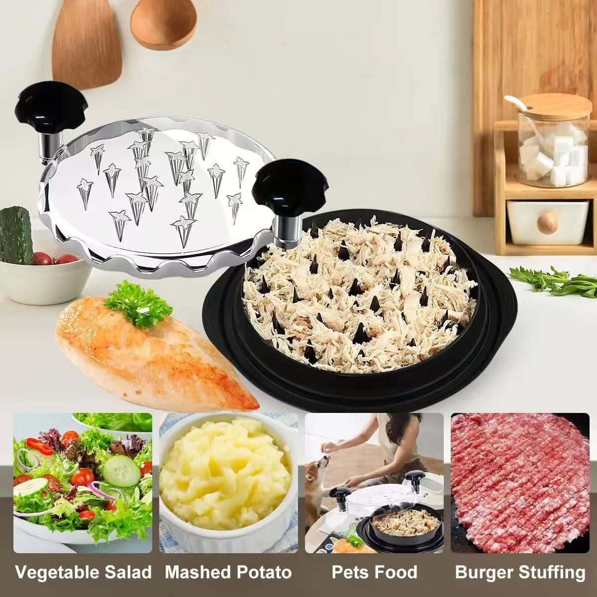 Chicken Shredder with Brush, Visible Meat Shredder Machine, Anti-Slip Strip, Ergonomic Handle, BPA Free, Suitable for Pork Beef Chicken,Black