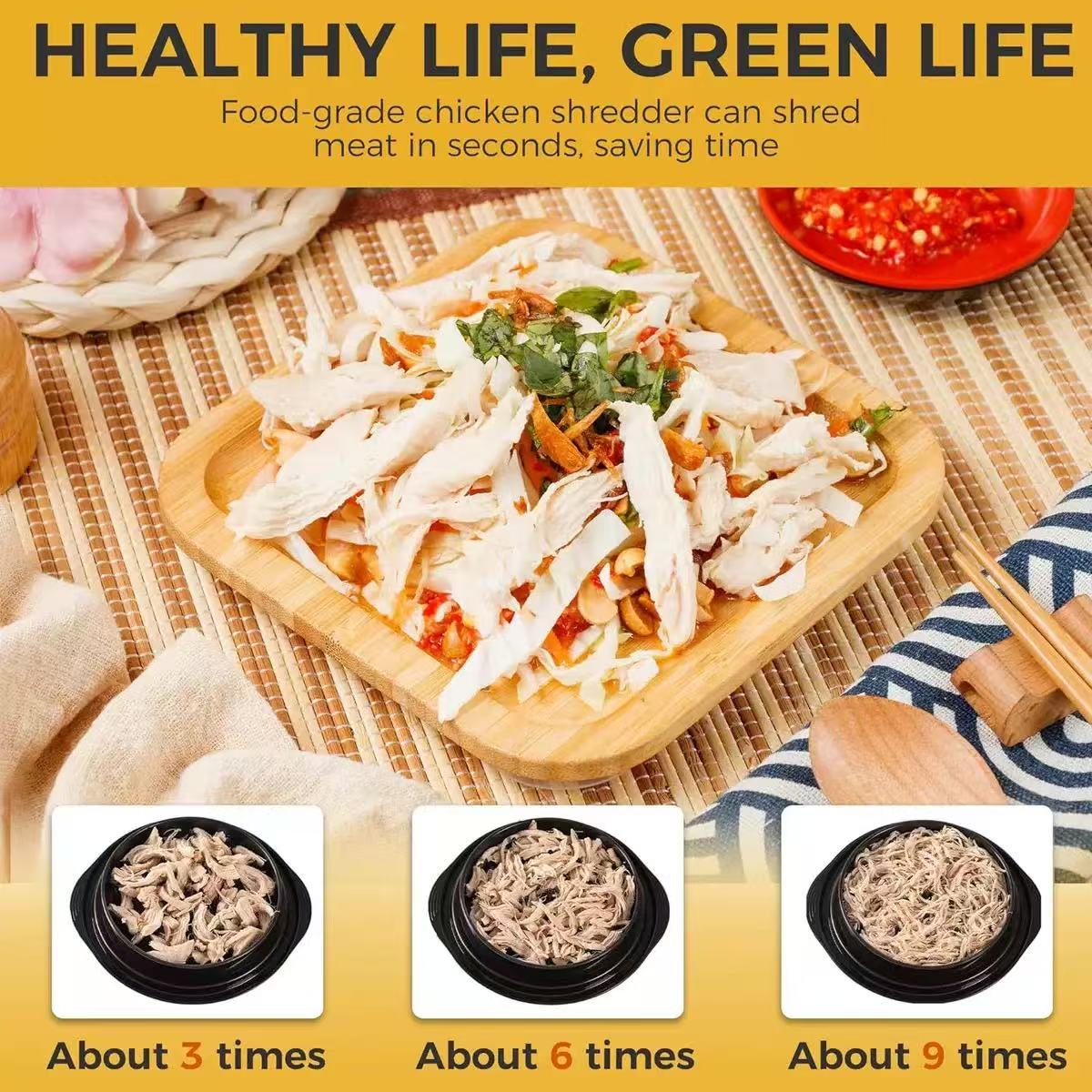 Chicken Shredder with Brush, Visible Meat Shredder Machine, Anti-Slip Strip, Ergonomic Handle, BPA Free, Suitable for Pork Beef Chicken,Black