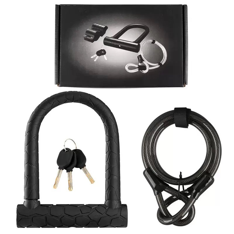 Bike Lock: Heavy Duty Anti Theft Bike U Lock with Security Steel Cable, Keys & Sturdy Mounting Bracket for Road, Mountain, Electric & Folding Bike,Large