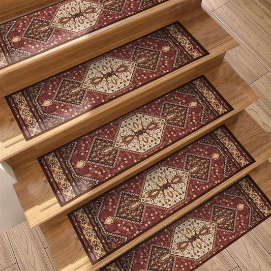 European Classical Stair Treads Carpet Non-Slip Indoor Stair Runners for Wooden Steps, Stair Rugs for Kids and Dogs, 5/10/15PCS, 8" X 30",BOHO-5