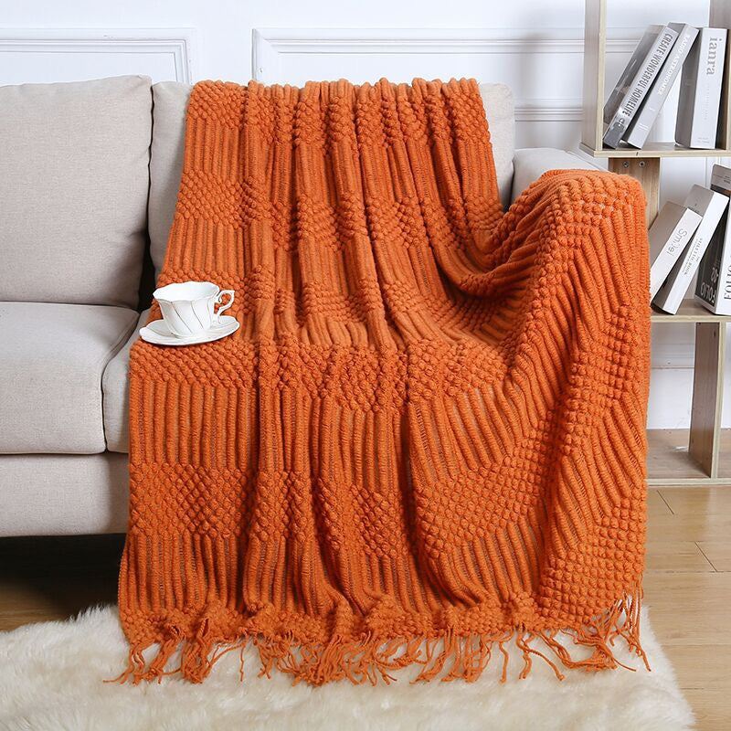 Textured throw blanket solid soft for sofa couch decorative knitted blanket, Red