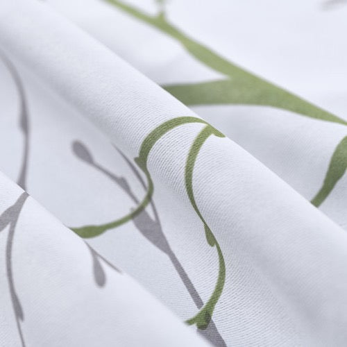 Sunscreen Shading Curtains 2 Panels, Printed Tree Branches Soft Comfort Privacy Drapes,Thickening Heat Insulation,Green&White
