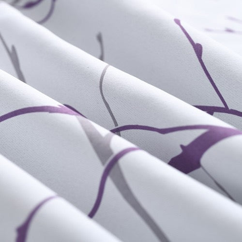 Sunscreen Shading Curtains 2 Panels, Printed Tree Branches Soft Comfort Privacy Drapes,Thickening Heat Insulation,Purple&White