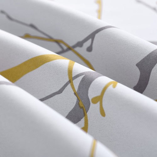 Sunscreen Shading Curtains 2 Panels, Printed Tree Branches Soft Comfort Privacy Drapes,Thickening Heat Insulation,Yellow&White