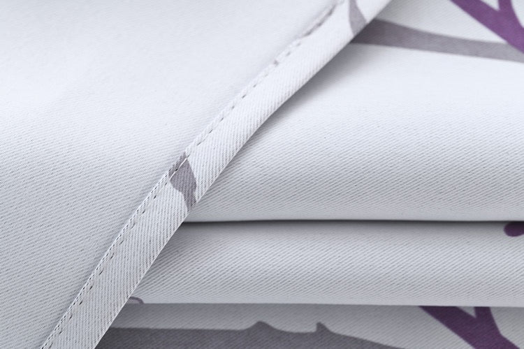 Sunscreen Shading Curtains 2 Panels, Printed Tree Branches Soft Comfort Privacy Drapes,Thickening Heat Insulation,Purple&White