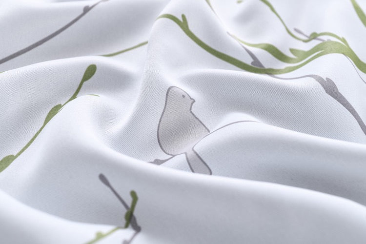 Sunscreen Shading Curtains 2 Panels, Printed Tree Branches Soft Comfort Privacy Drapes,Thickening Heat Insulation,Green&White