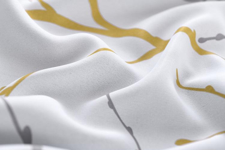 Sunscreen Shading Curtains 2 Panels, Printed Tree Branches Soft Comfort Privacy Drapes,Thickening Heat Insulation,Yellow&White