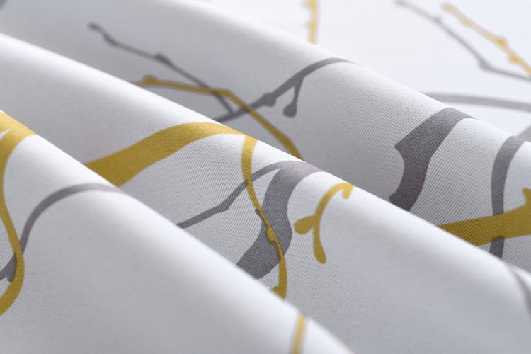 Sunscreen Shading Curtains 2 Panels, Printed Tree Branches Soft Comfort Privacy Drapes,Thickening Heat Insulation,Yellow&White