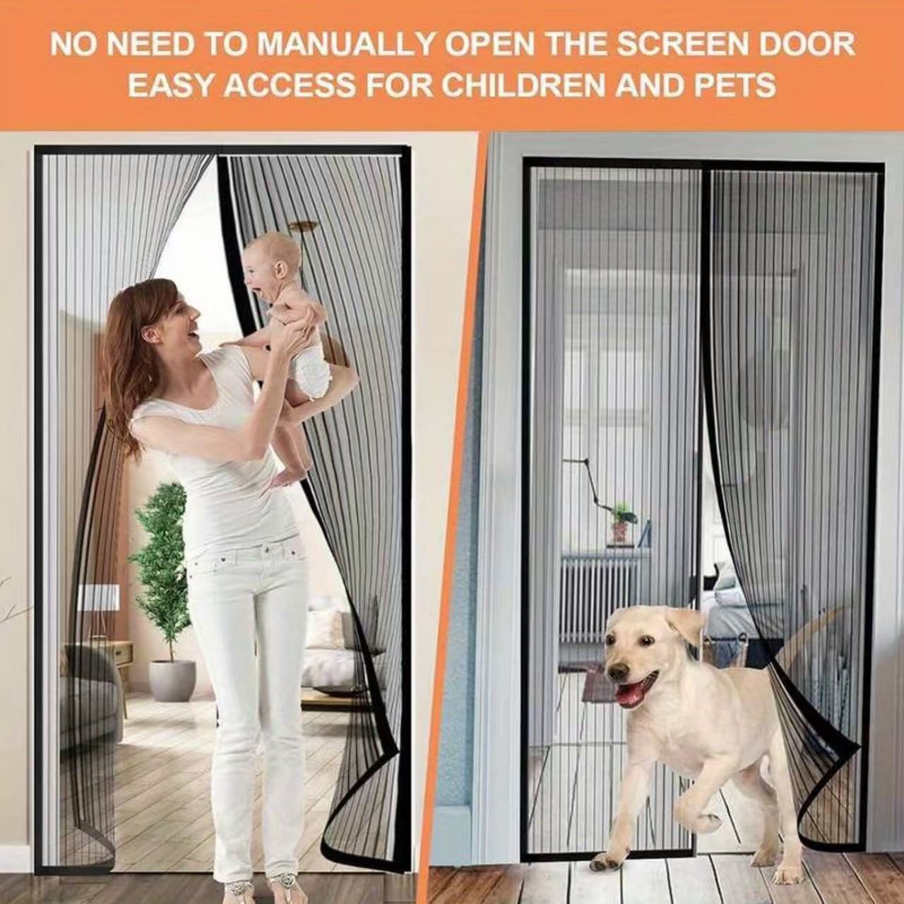 Magnetic Screen Door，Screen Door Mesh，Keep Bugs Out, Heavy-Duty Mesh Curtain,Pet and Kid Friendly, Works with Front Doors, Sliding Doors, Black