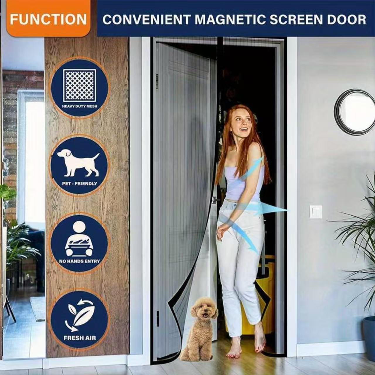 Magnetic Screen Door，Screen Door Mesh，Keep Bugs Out, Heavy-Duty Mesh Curtain,Pet and Kid Friendly, Works with Front Doors, Sliding Doors, Black