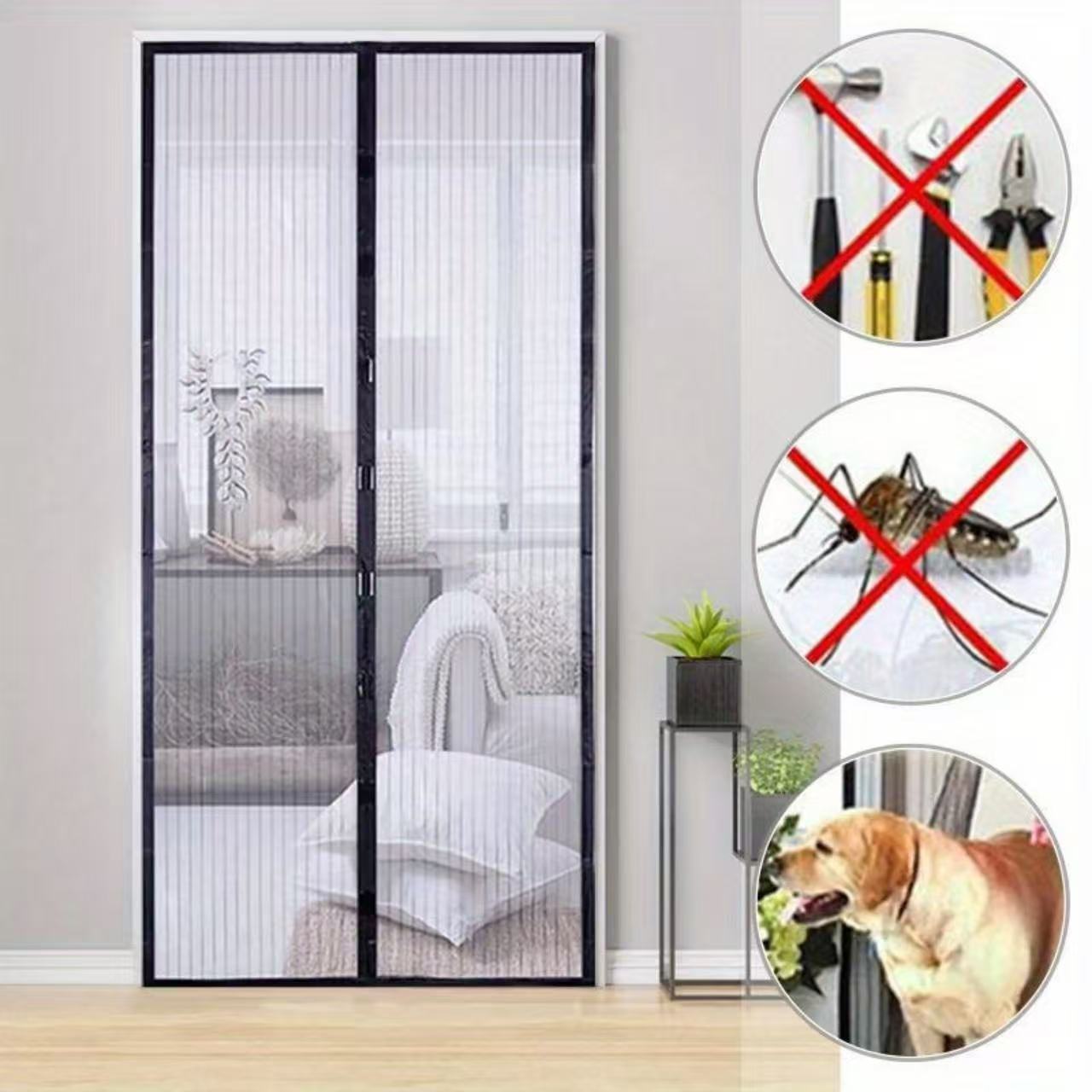 Magnetic Screen Door，Screen Door Mesh，Keep Bugs Out, Heavy-Duty Mesh Curtain,Pet and Kid Friendly, Works with Front Doors, Sliding Doors, Black
