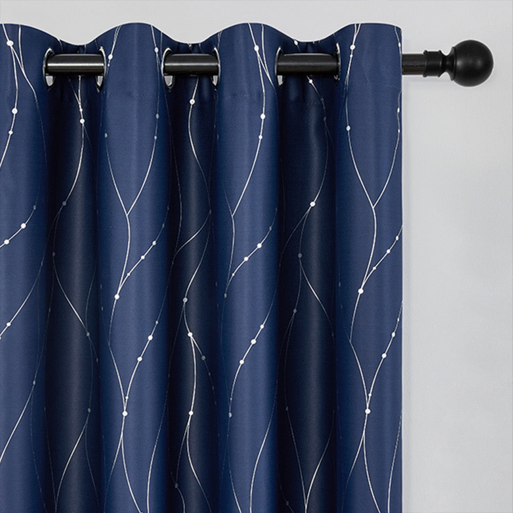 Navy Curtains Bedroom Silver Star Print Design Thermal Insulated Room Darkening Window Treatment Grommet Drapes for Living Room/Kids Game Room Set of 2 Panels