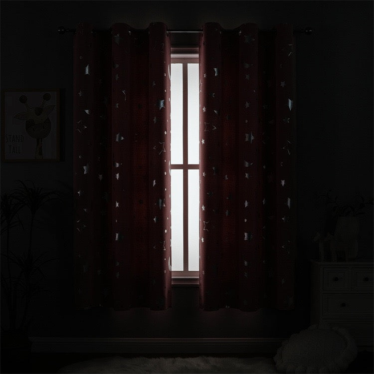 Navy Curtains Bedroom Silver Star Moon Print  Thermal Insulated Room Darkening Treatment Grommet Drapes for Living Room/Kids Set of 2 Panels