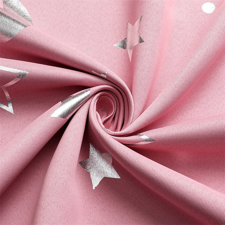 Pink Curtains Bedroom Silver Star Moon Print  Thermal Insulated Room Darkening Treatment Grommet Drapes for Living Room/Kids Set of 2 Panels