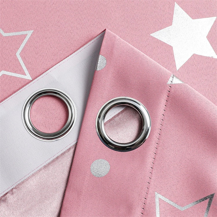 Pink Curtains Bedroom Silver Star Moon Print  Thermal Insulated Room Darkening Treatment Grommet Drapes for Living Room/Kids Set of 2 Panels