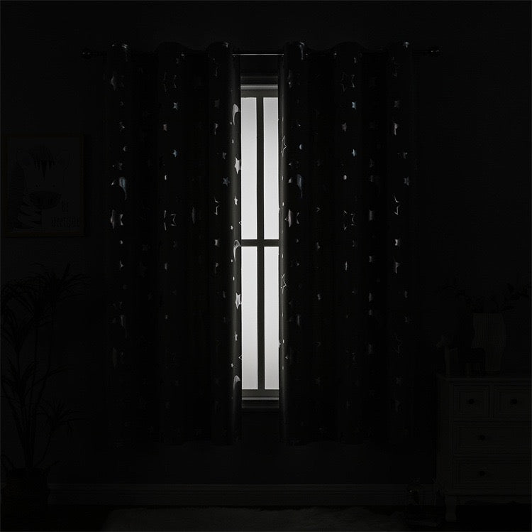 Blue Curtains Bedroom Silver Star Moon Print  Thermal Insulated Room Darkening Treatment Grommet Drapes for Living Room/Kids Set of 2 Panels