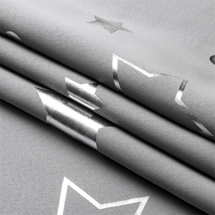 Grey Curtains Bedroom Silver Star Moon Print  Thermal Insulated Room Darkening Treatment Grommet Drapes for Living Room/Kids Set of 2 Panels
