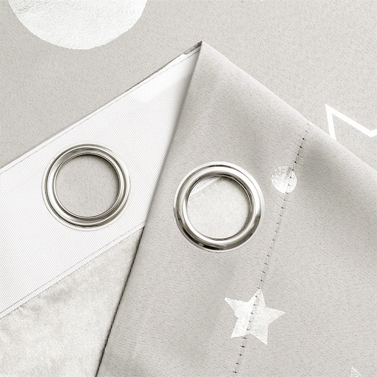 Beige Curtains Bedroom Silver Star Moon Print  Thermal Insulated Room Darkening Treatment Grommet Drapes for Living Room/Kids Set of 2 Panels