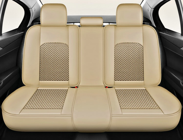 Universal PU Leather Car Seat Covers - Front 2 or Full 5 Seat Set, Waterproof Easy Install Car Seat Protectors, Custom Fit for Most Cars ,Beige