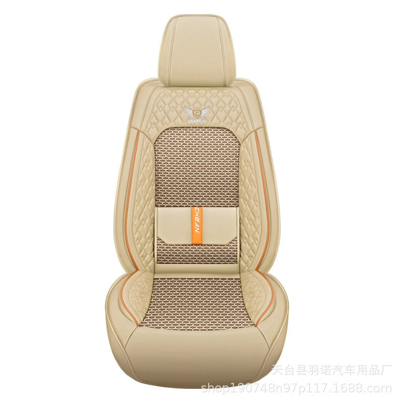 Universal PU Leather Car Seat Covers - Front 2 or Full 5 Seat Set, Waterproof Easy Install Car Seat Protectors, Custom Fit for Most Cars ,Beige