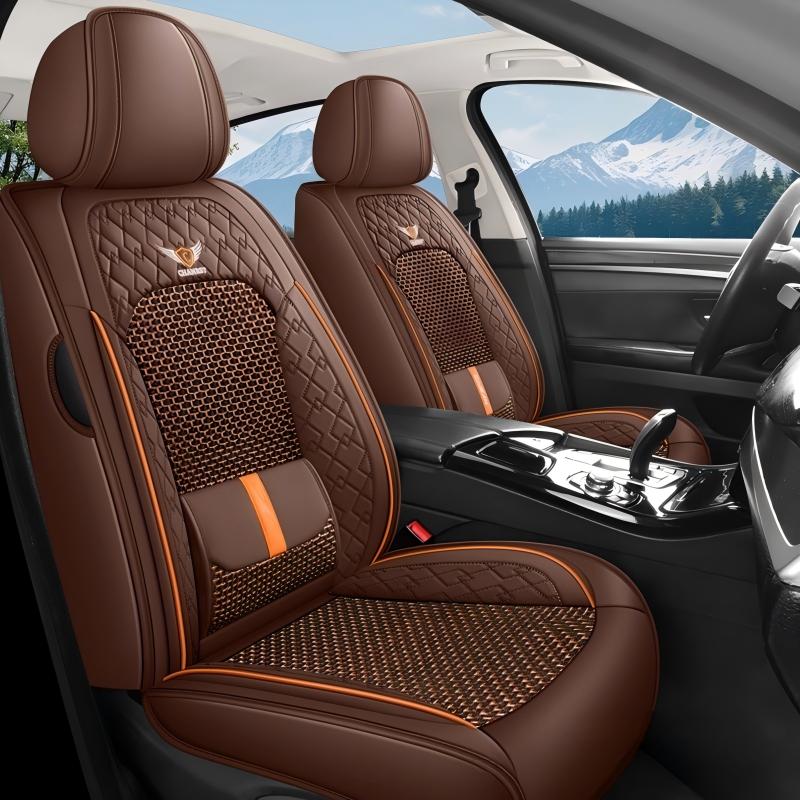 Universal PU Leather Car Seat Covers - Front 2 or Full 5 Seat Set, Waterproof Easy Install Car Seat Protectors, Custom Fit for Most Cars ,Brown