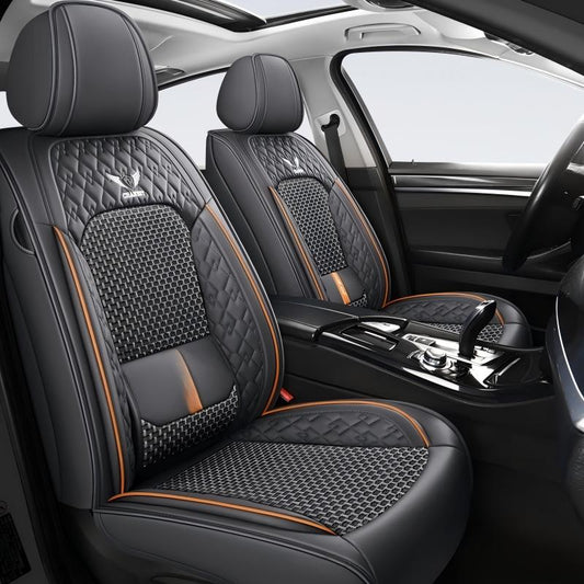 Universal PU Leather Car Seat Covers - Front 2 or Full 5 Seat Set, Waterproof Easy Install Car Seat Protectors, Custom Fit for Most Cars ,Grey