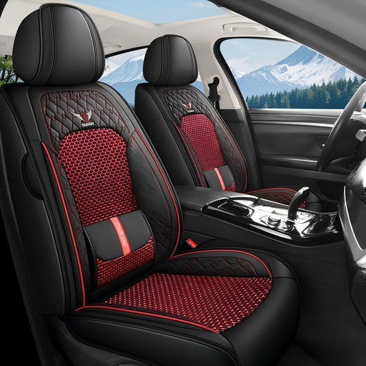 Universal PU Leather Car Seat Covers - Front 2 or Full 5 Seat Set, Waterproof Easy Install Car Seat Protectors, Custom Fit for Most Cars ,Black&Red