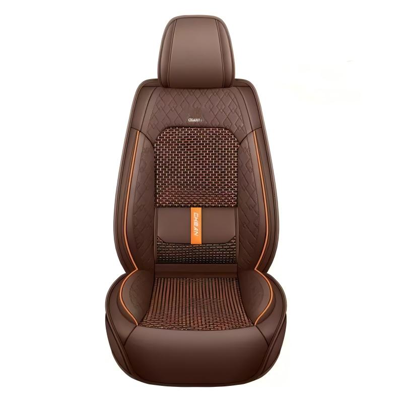 Universal PU Leather Car Seat Covers - Front 2 or Full 5 Seat Set, Waterproof Easy Install Car Seat Protectors, Custom Fit for Most Cars ,Brown